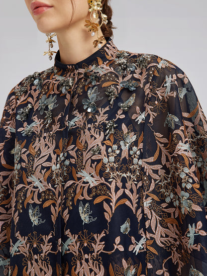 Multicolor Floral Embroidered Beaded Top