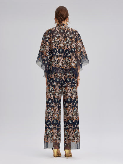 Multicolor Floral Embroidered Pants