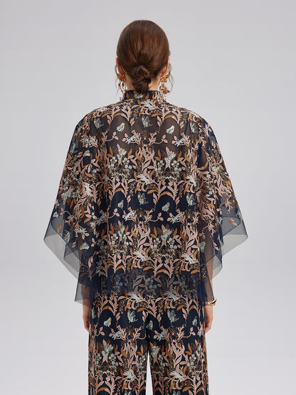 Multicolor Floral Embroidered Beaded Top