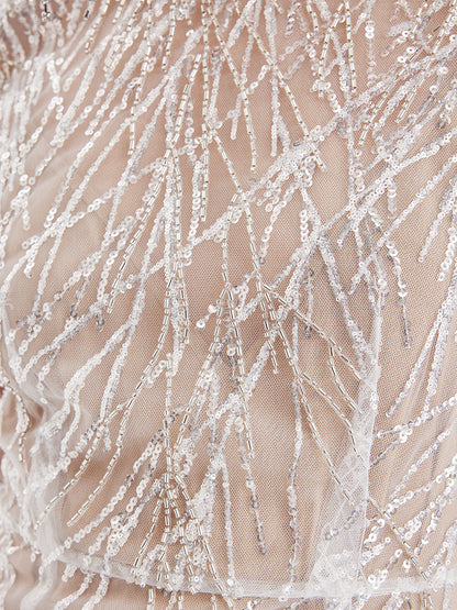 Ostrich Feather Hand-Embroidered Beaded Dress