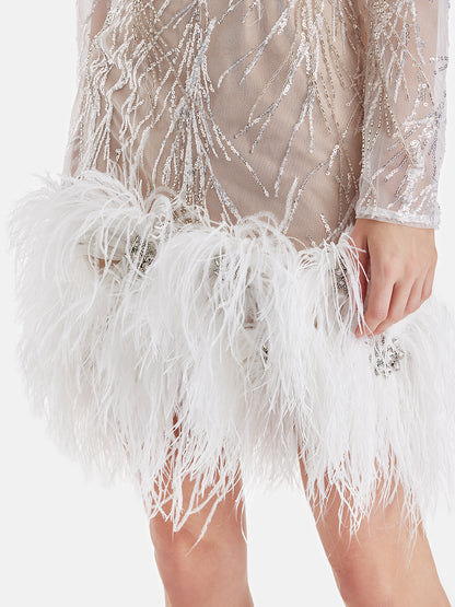 Ostrich Feather Hand-Embroidered Beaded Dress