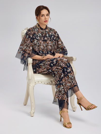 Multicolor Floral Embroidered Beaded Top