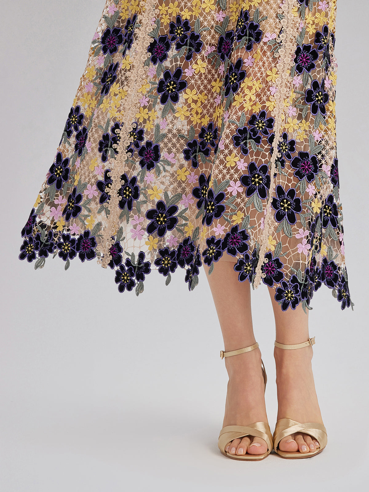 Multicolor Floral Embroidered Lace Dress