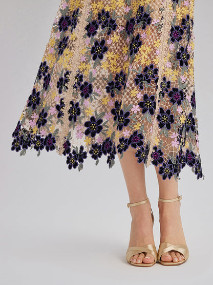 Multicolor Floral Embroidered Lace Dress