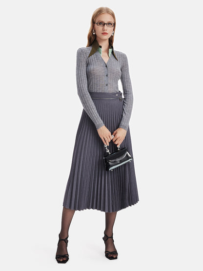 Wool  Pleated Accordion Skirt