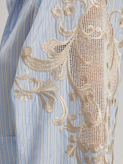 Silk Embroidery Tonal Jacquard Striped Dress