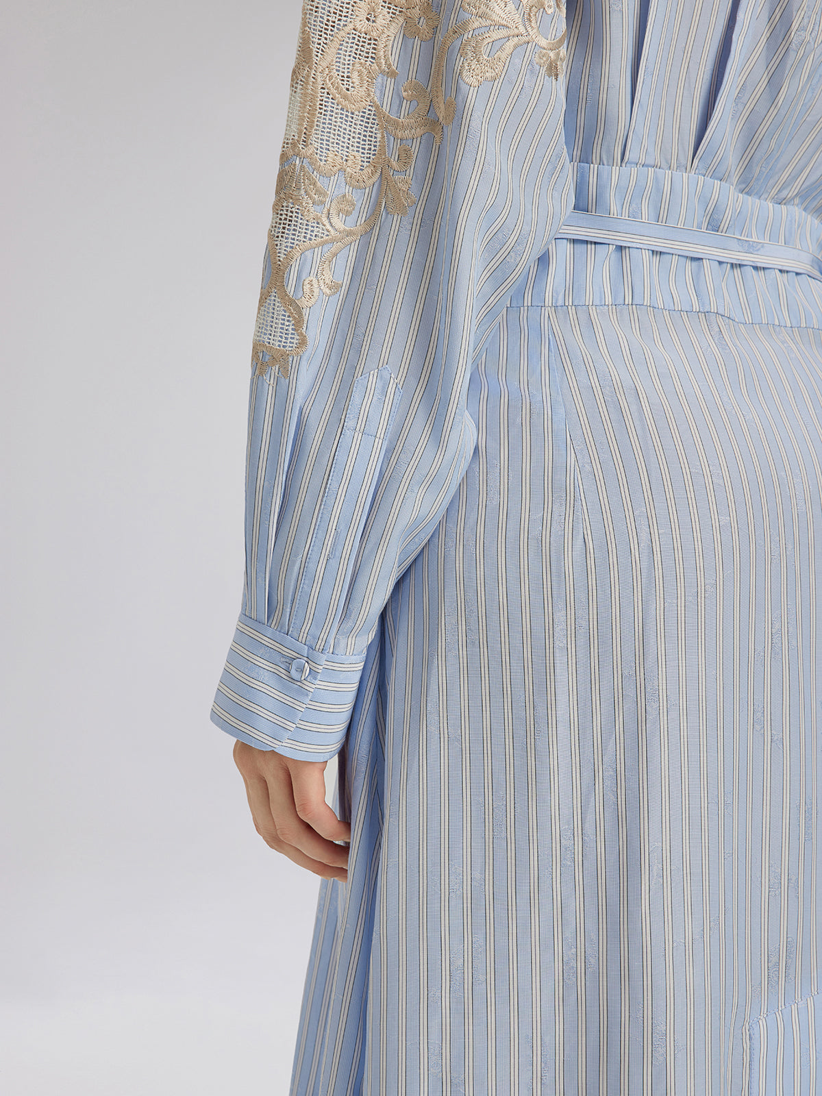 Silk Embroidery Tonal Jacquard Striped Dress