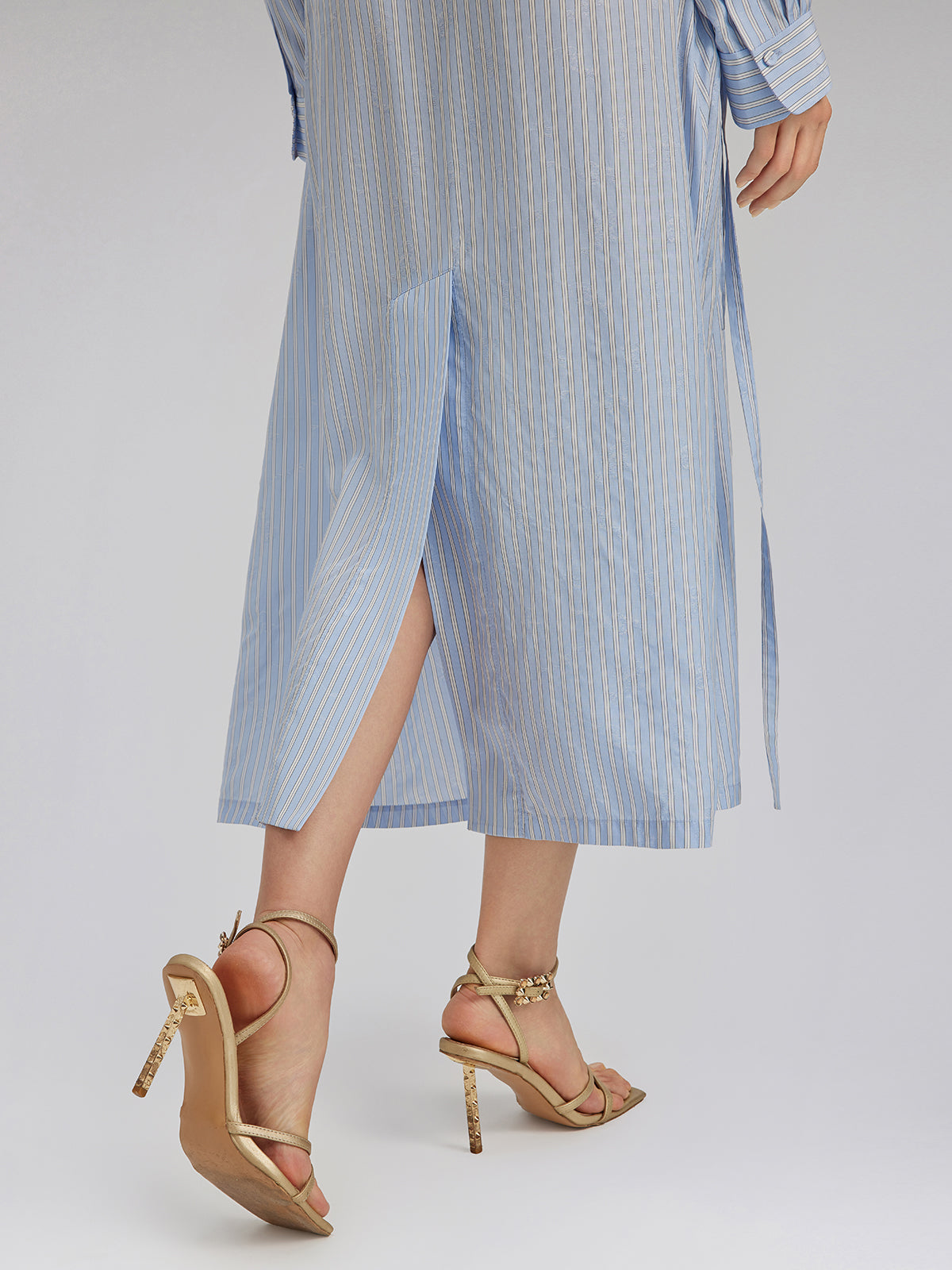 Silk Embroidery Tonal Jacquard Striped Dress