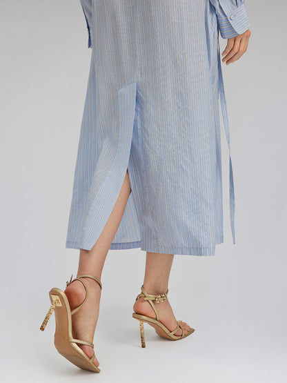 Silk Embroidery Tonal Jacquard Striped Dress