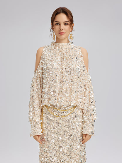 3D Sequin Off-Shoulder Top
