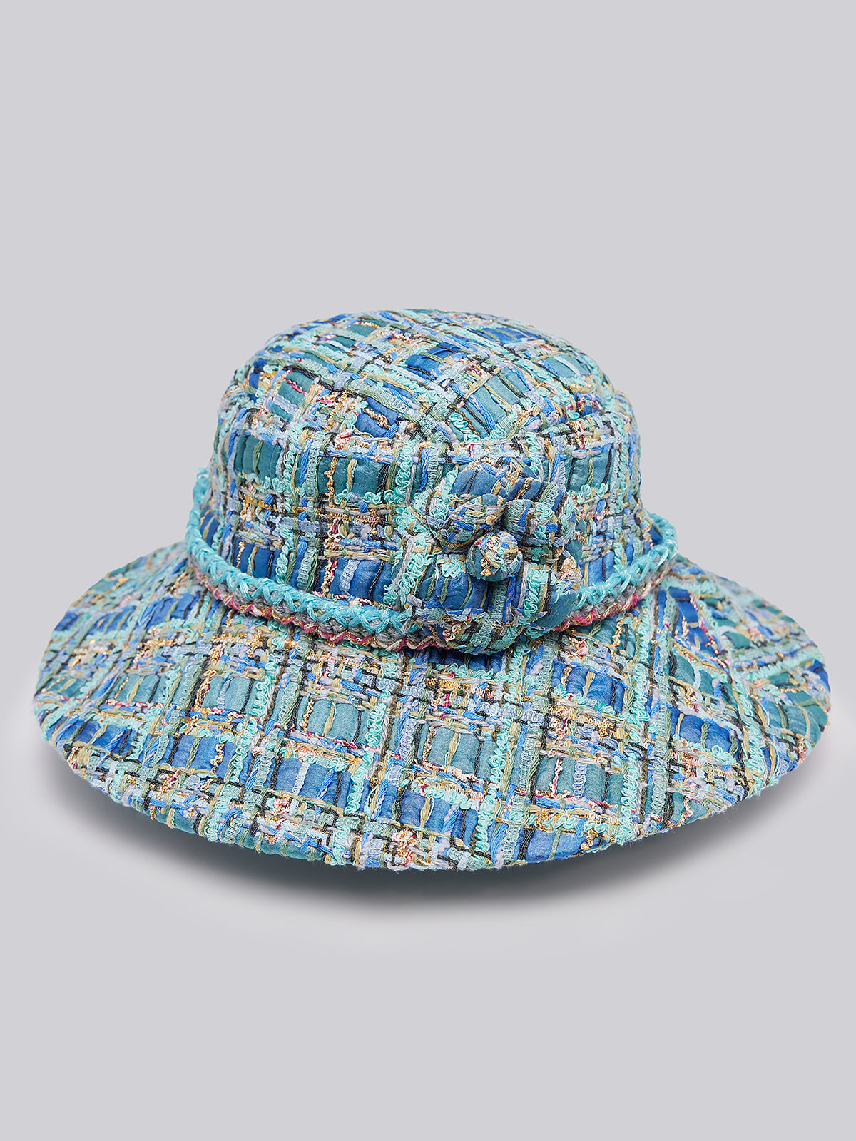 Multicolor Tweed Hand-Sewn Braid Trim Hat