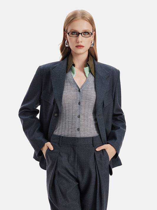 Wool Shoulder Pad Blazer