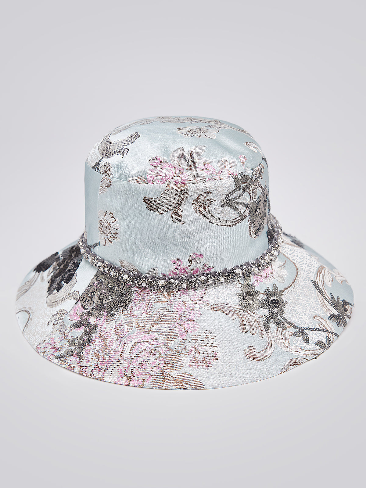 Hand-Beaded Sequin Floral Jacquard Hat