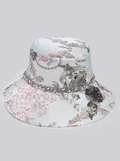 Hand-Beaded Sequin Floral Jacquard Hat