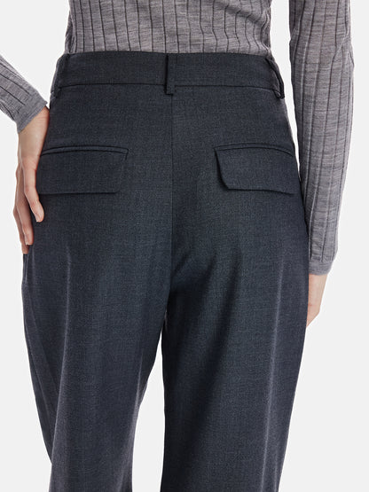 Wool Pleated Straight-Leg Trousers