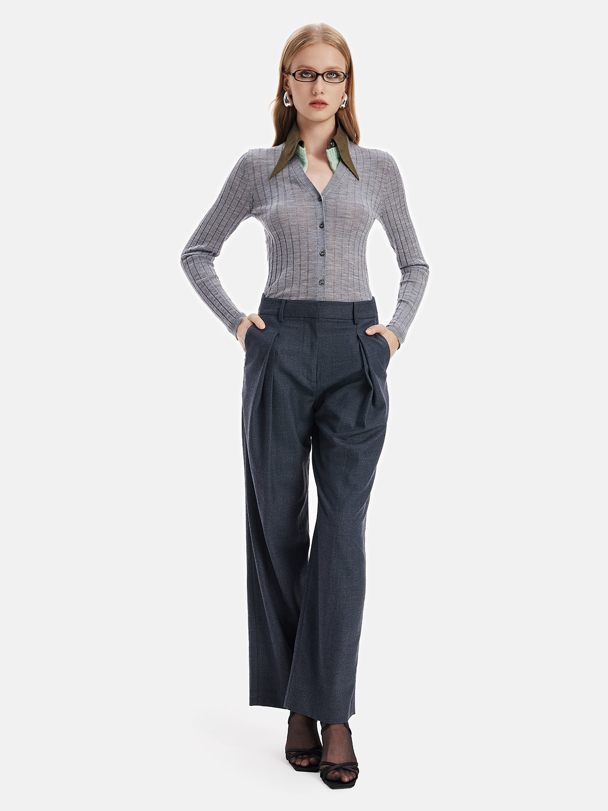 Wool Pleated Straight-Leg Trousers