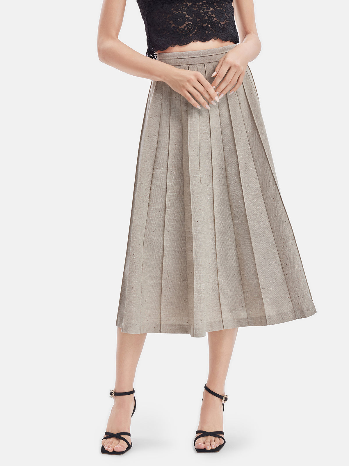 Oriental-Inspired Pleated Linen Skirt