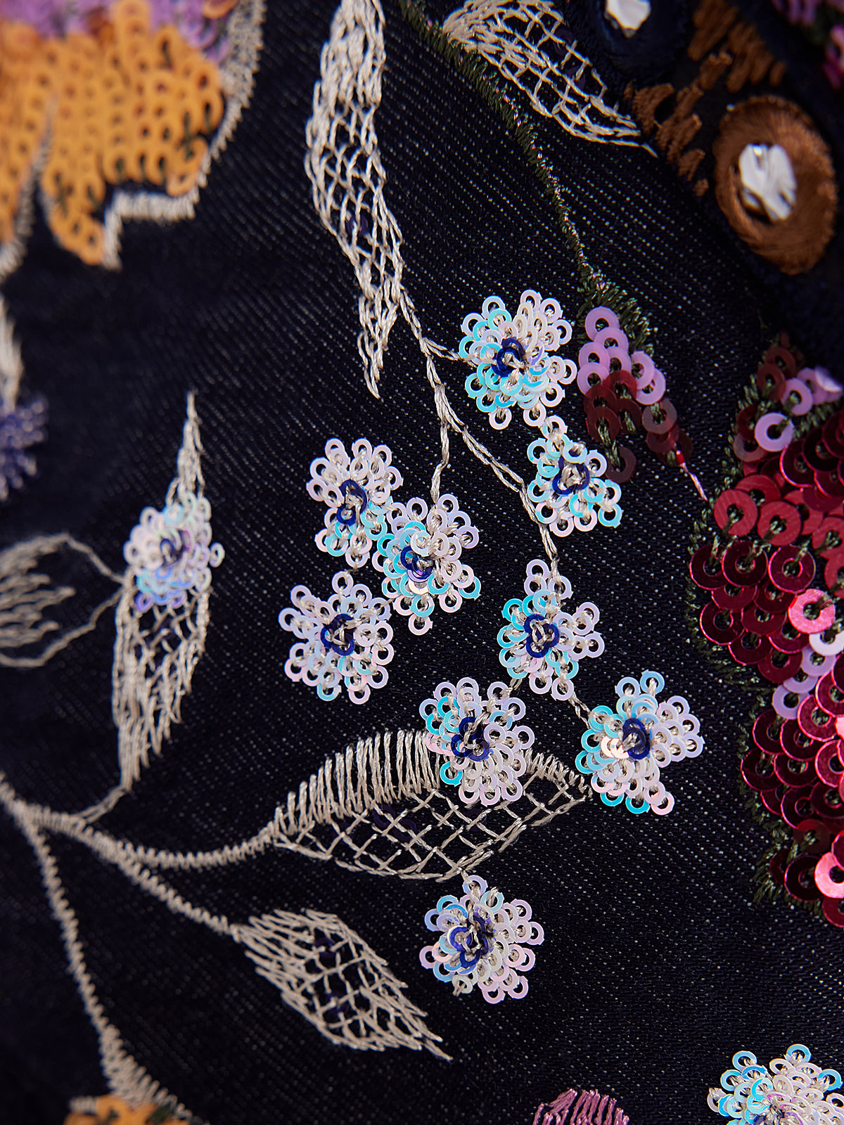 Hand-Beaded Floral Denim Raw-Edge Hat