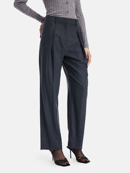 Wool Pleated Straight-Leg Trousers