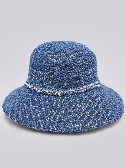 Hand-Beaded Sequin Tweed Beaded Hat