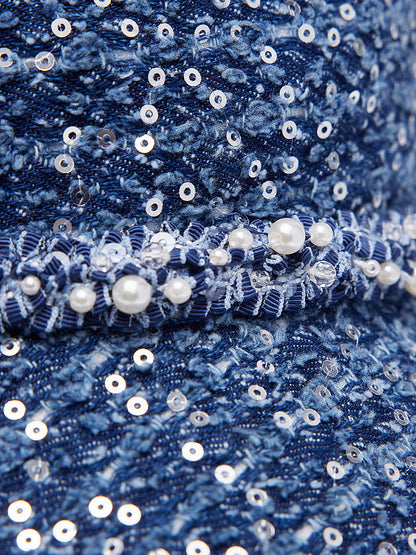 Hand-Beaded Sequin Tweed Beaded Hat