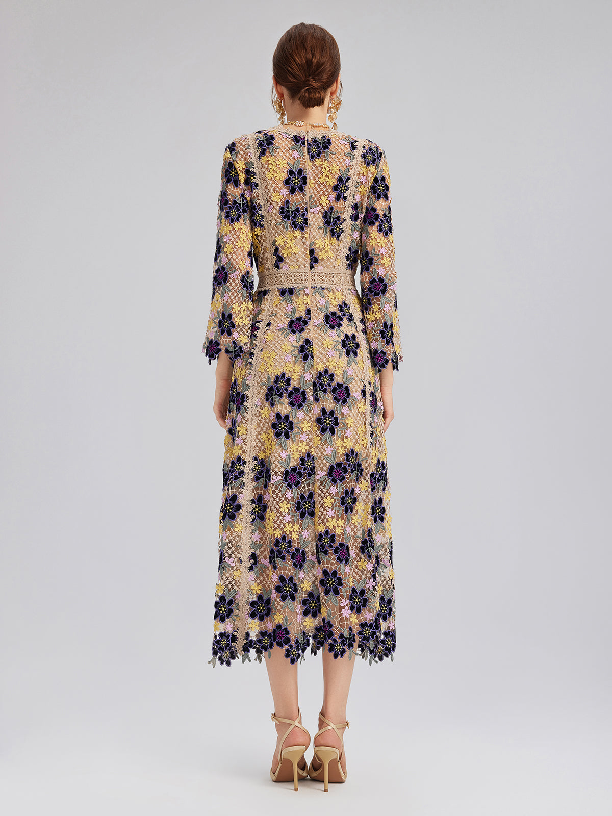 Multicolor Floral Embroidered Lace Dress