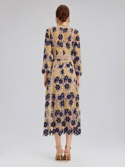 Multicolor Floral Embroidered Lace Dress