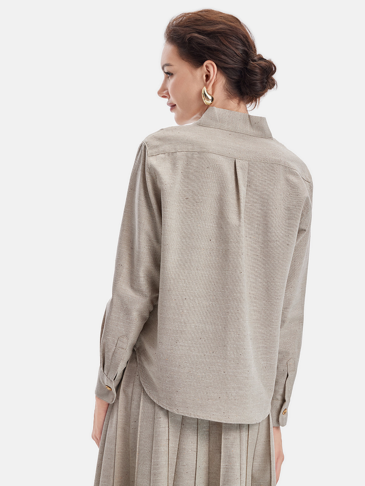 Oriental-Inspired Pleated Linen Shirt