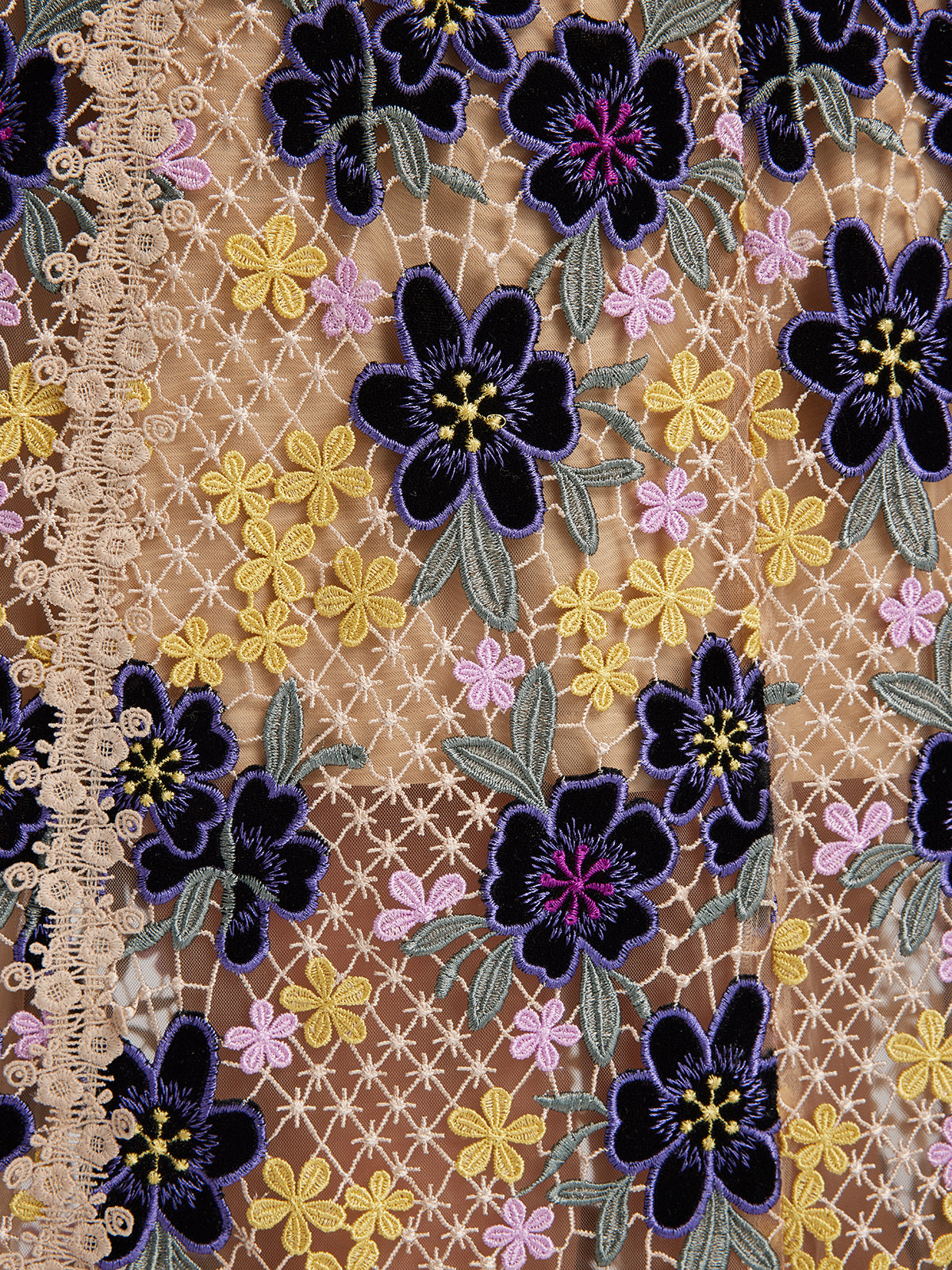 Multicolor Floral Embroidered Lace Dress