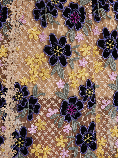 Multicolor Floral Embroidered Lace Dress