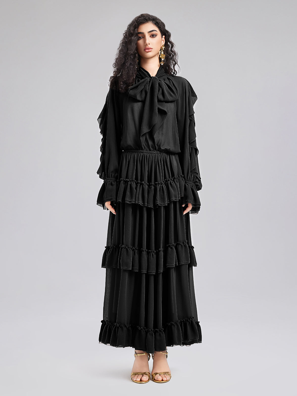 French Ruffled Pleated Tie Dress