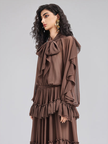 French Ruffled Pleated Tie Dress