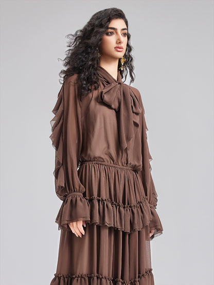 French Ruffled Pleated Tie Dress