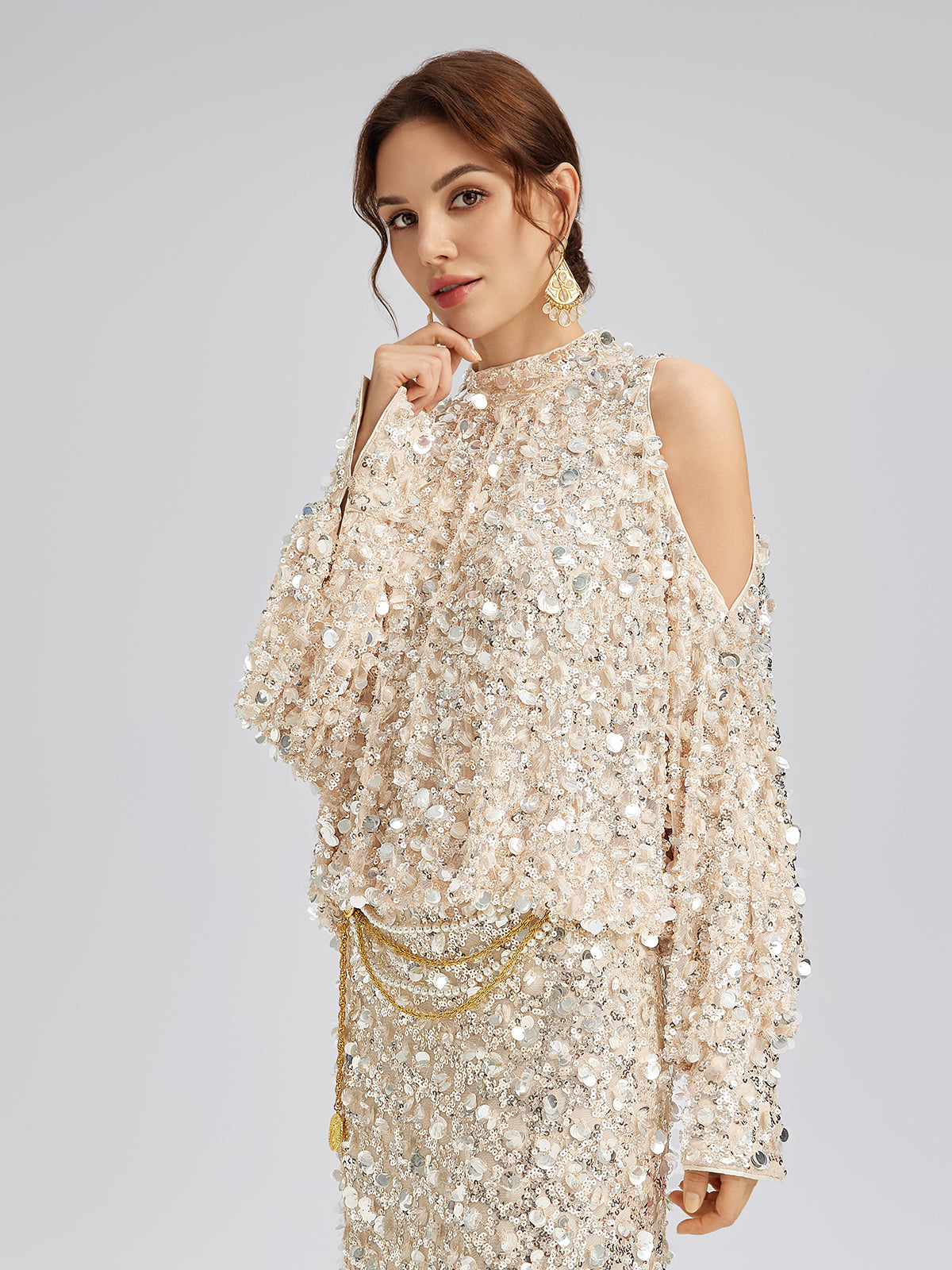 3D Sequin Off-Shoulder Top