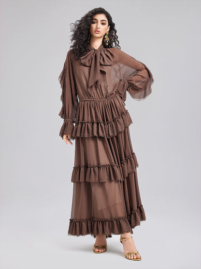 French Ruffled Pleated Tie Dress