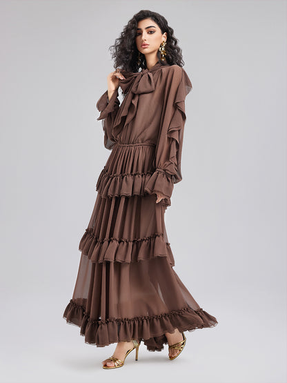 French Ruffled Pleated Tie Dress