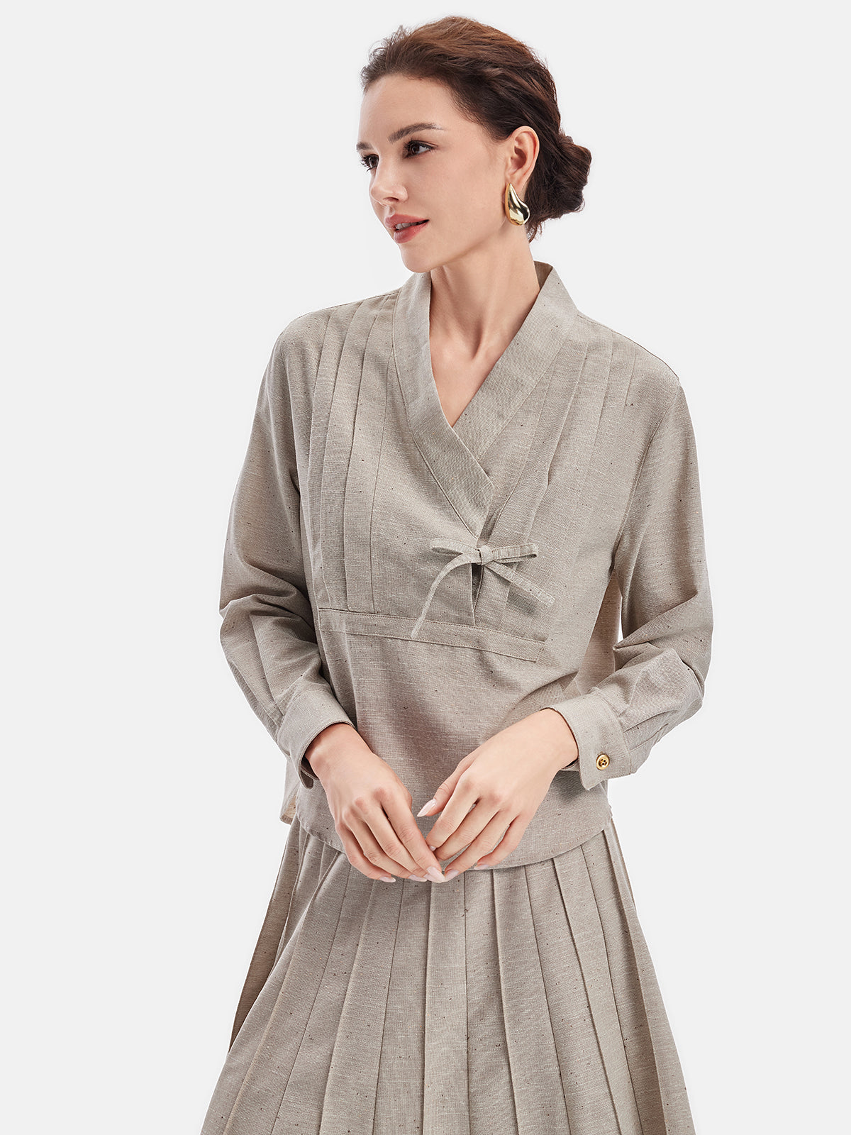 Oriental-Inspired Pleated Linen Shirt