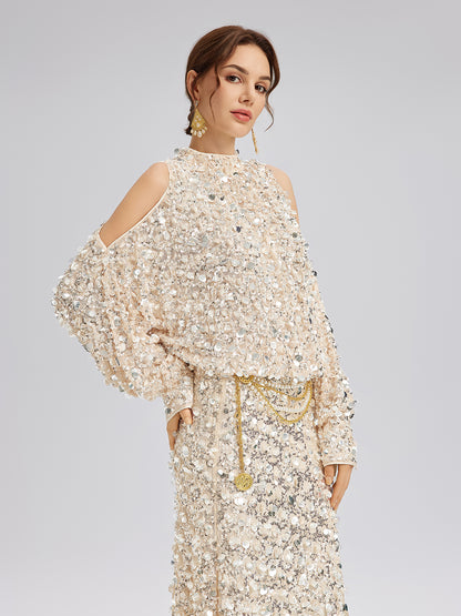 3D Sequin Off-Shoulder Top