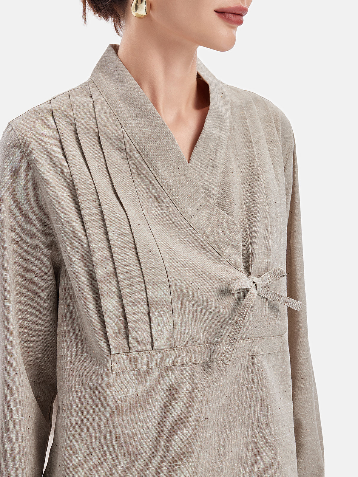 Oriental-Inspired Pleated Linen Shirt