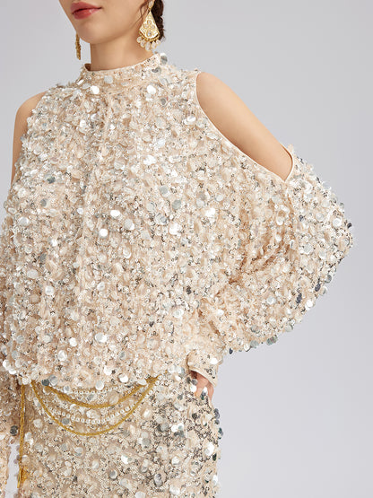 3D Sequin Off-Shoulder Top