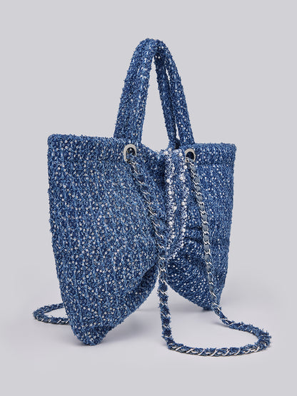 Hand-Beaded Sequin Tweed Shoulder Bag