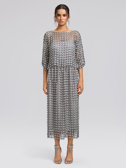 Floral Pearl-Embellished Elastic-Waist Skirt