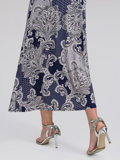 Paisley Print Twist Waist V-Neck Dress