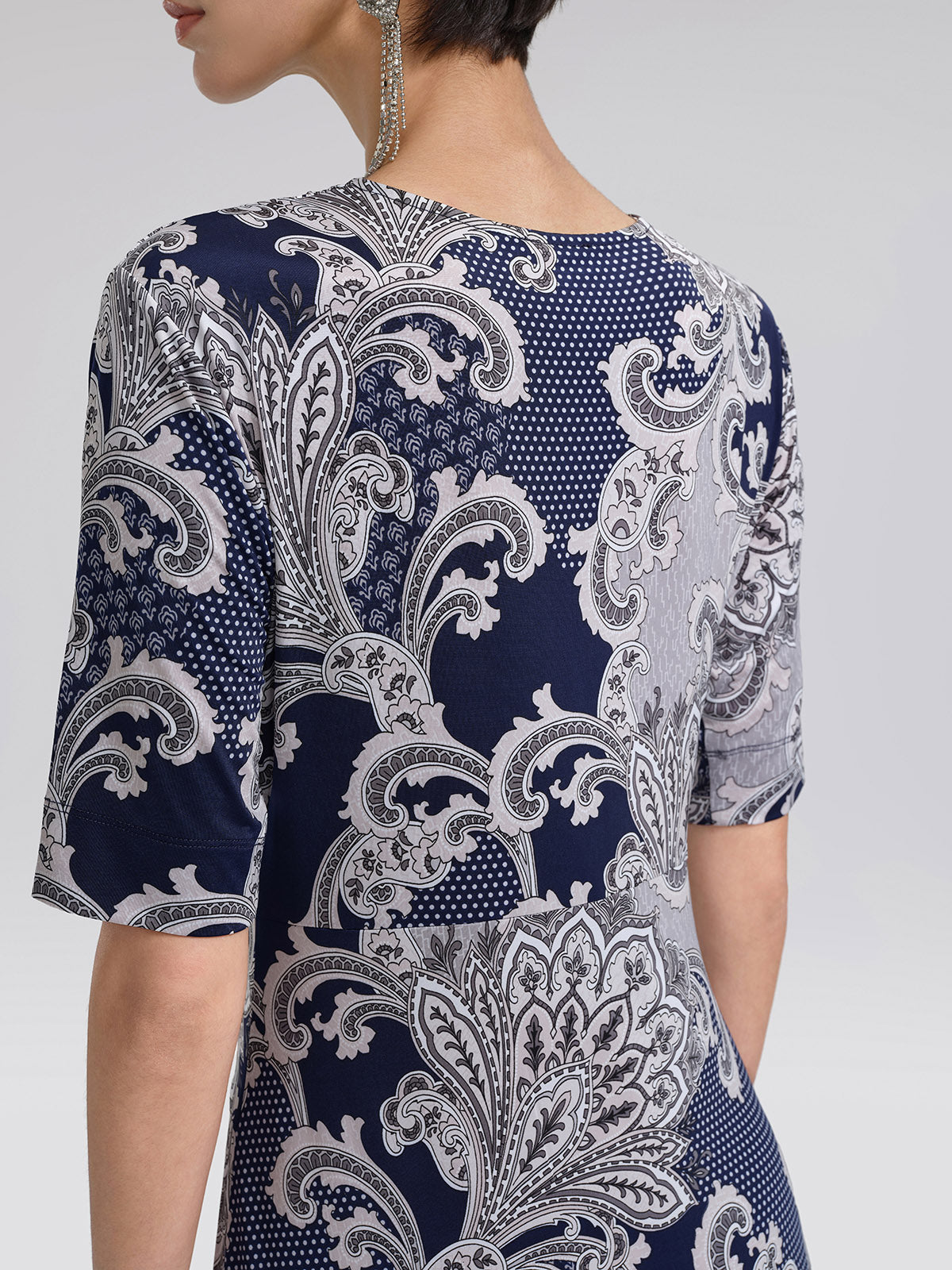 Paisley Print Twist Waist V-Neck Dress