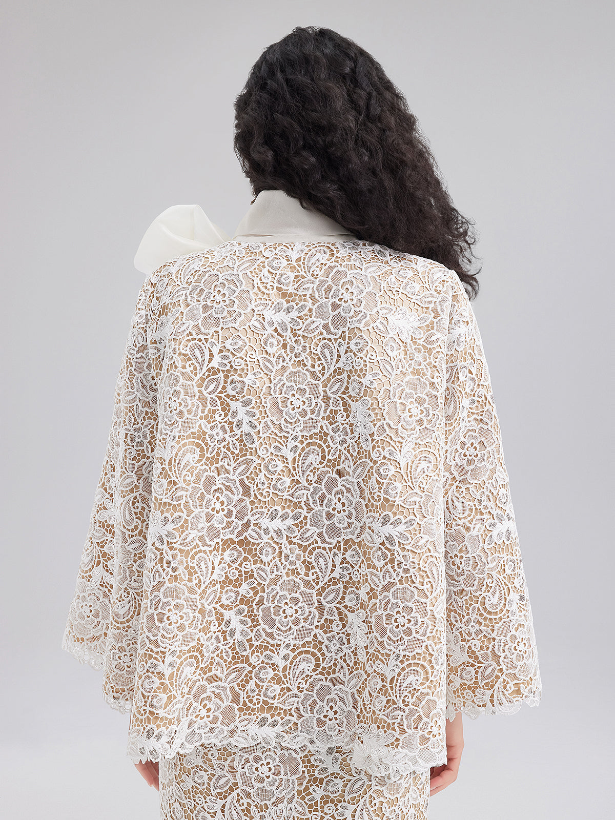 Final Sale | Elegant Lace Texture Coat with Neck Tie