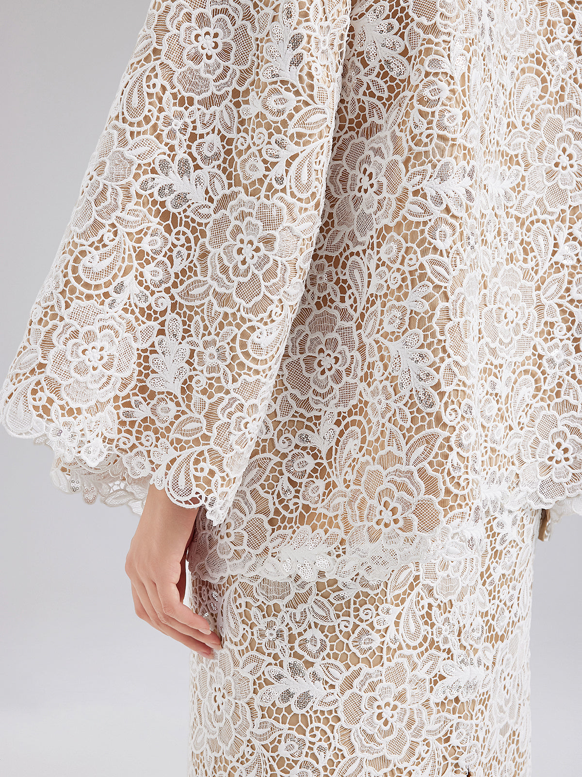 Elegant Lace Texture Coat with Neck Tie