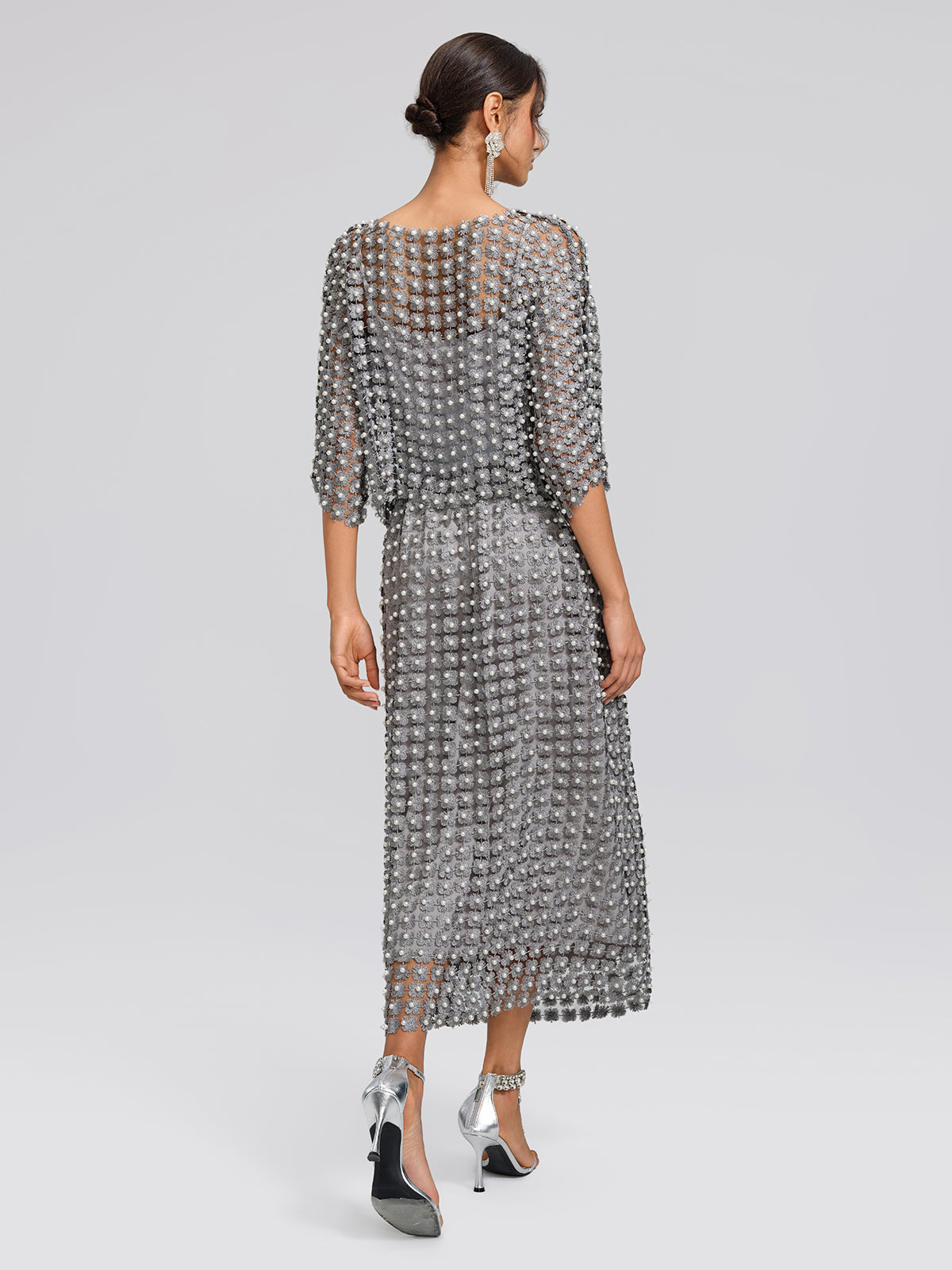 Floral Pearl-Embellished Elastic-Waist Skirt