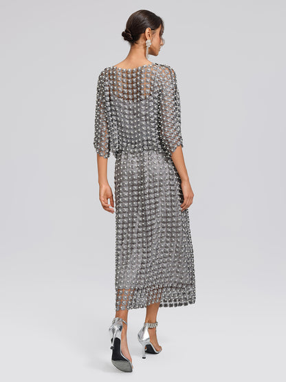 Floral Pearl-Embellished Elastic-Waist Skirt