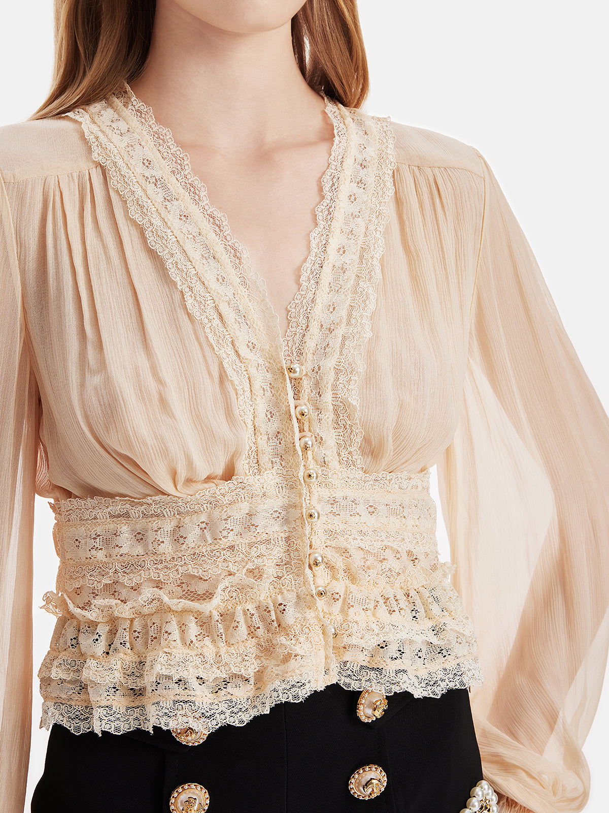 French Lace Trimmed Blouse