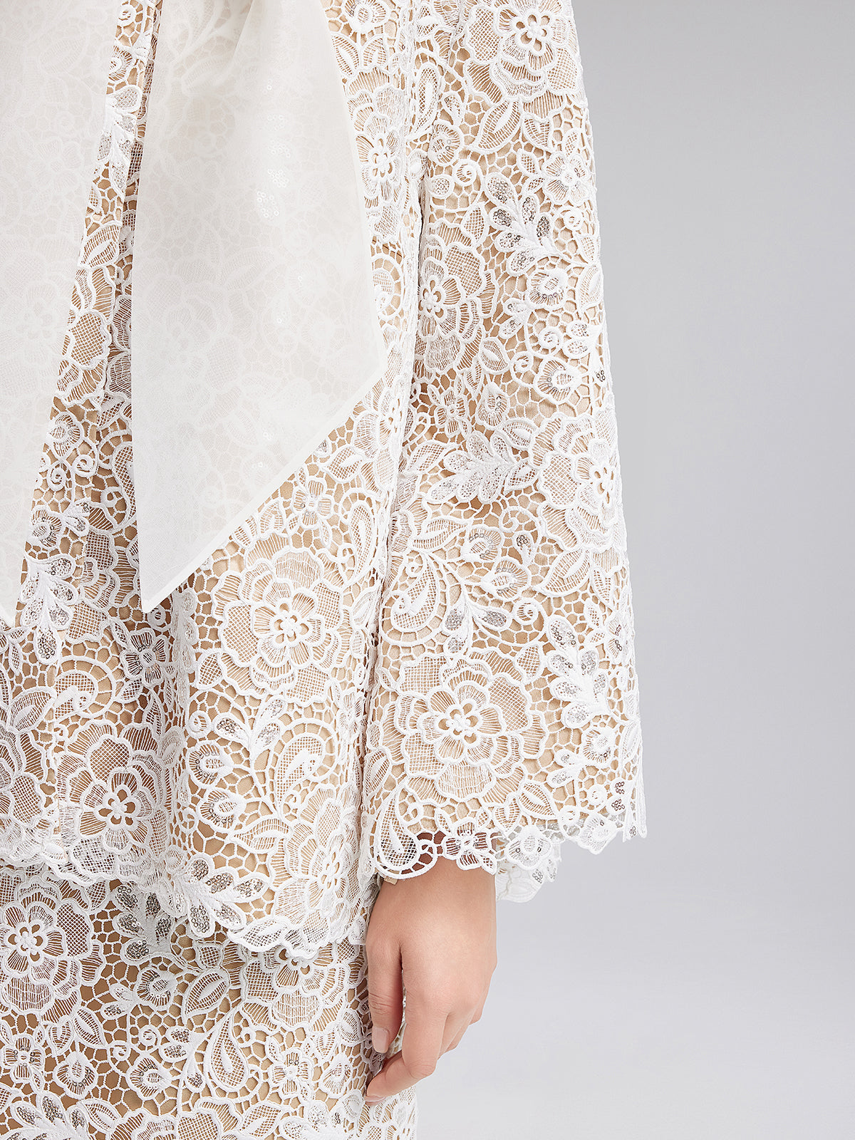 Elegant Lace Texture Coat with Neck Tie